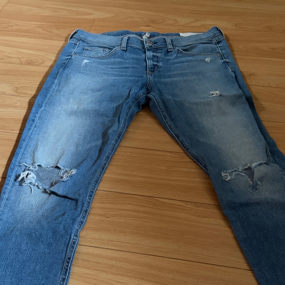 Women's  Rag&Bone Distressed Mid-Blue Jeans - Picture 2 of 4